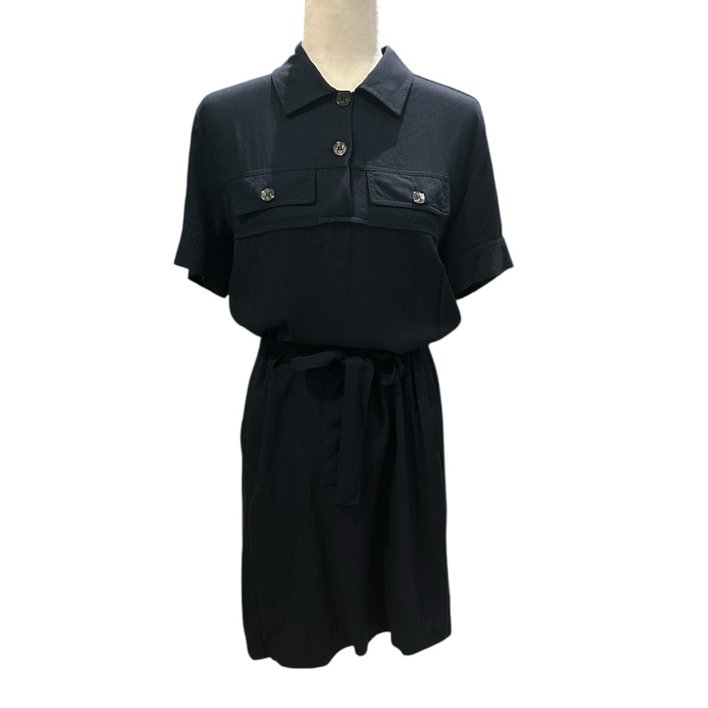 Lacoste Black Short-Sleeve Shirt Dress with Tie Waist